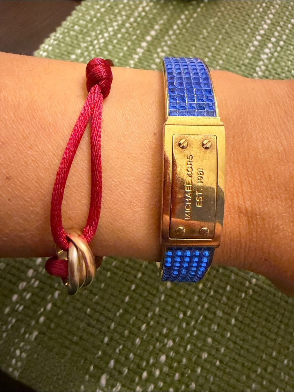 Michael Kors Gold Plaque Blue Textured Leather Bracelet